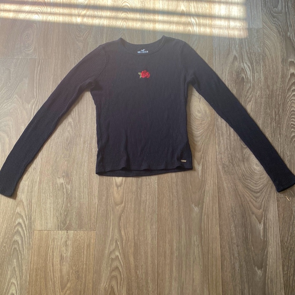 Hollister Black Sweater with Rose Decal